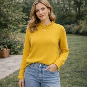 J.Crew Women's SZ M Cotton Ruffleneck Sweater Yellow AS298 NWT